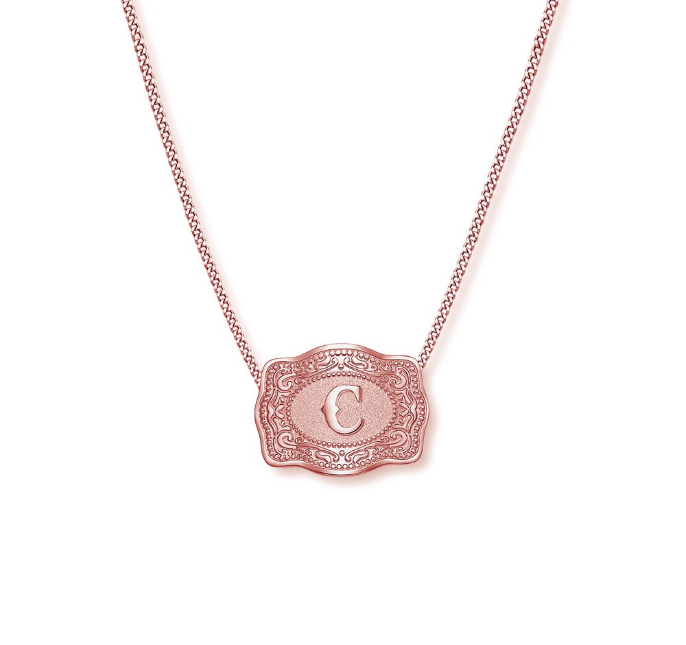 Unisex Initial Rose Gold 925 Sterling Silver Mini Belt Buckle Necklace