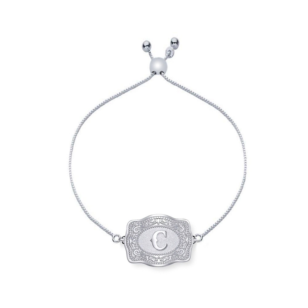Unisex Ultra Mini Initial S925 Silver Belt Buckle Bracelet with Adjustable Box Chain
