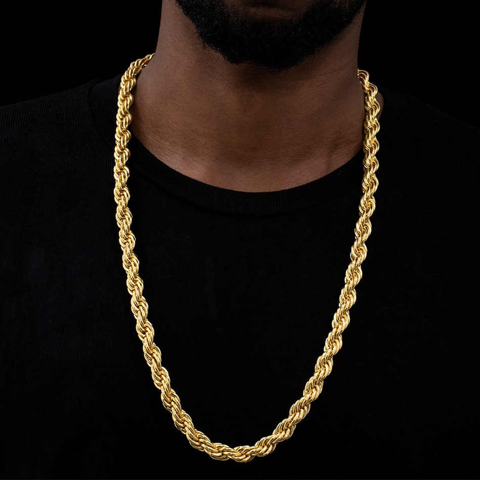 10mm 18K Gold Finish Rope Chain