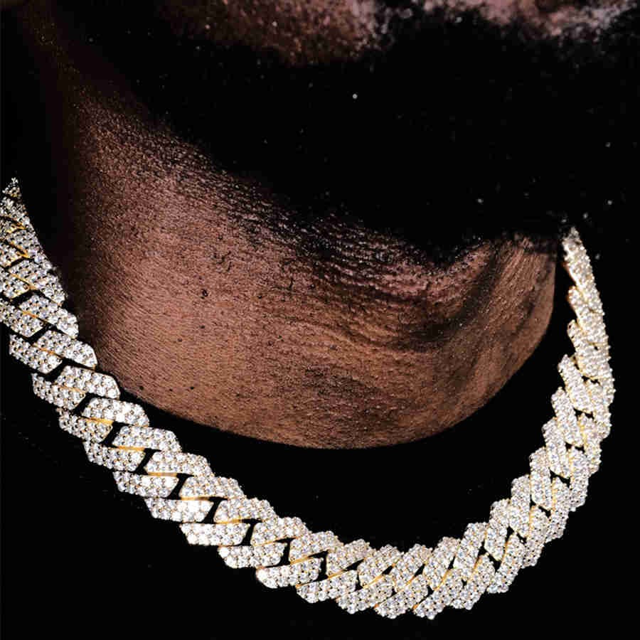 19mm 2-Row Iced Prong Cuban Chain in 18k Gold