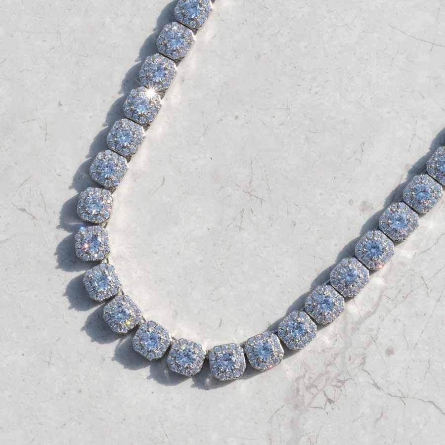 Clustered Tennis Chain In White Gold