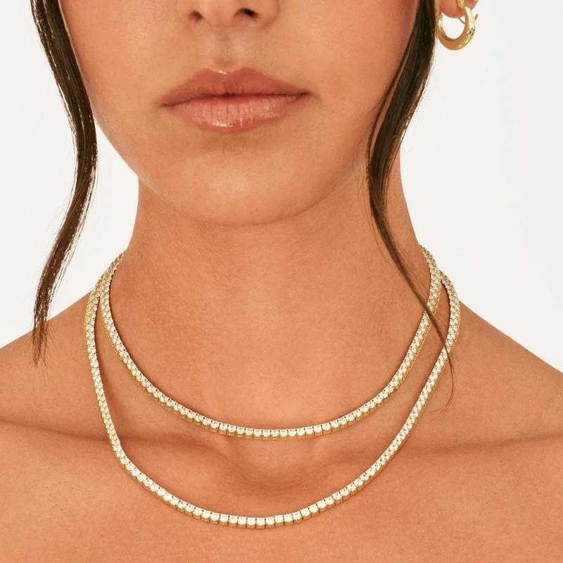 14K Gold Plated 3mm Simulated Diamond Tennis Necklace for Women