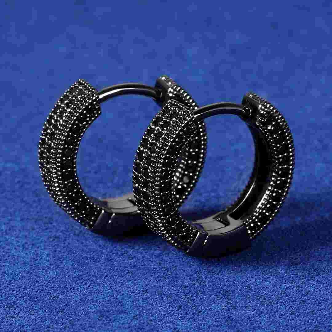 Iced Hoop Earring In Black