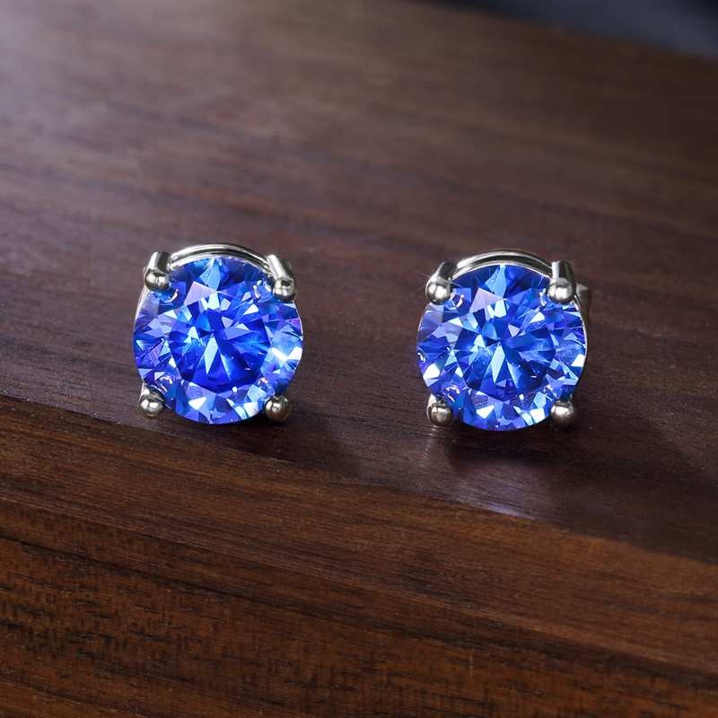 Sapphire Blue Round Cut Stud Earrings