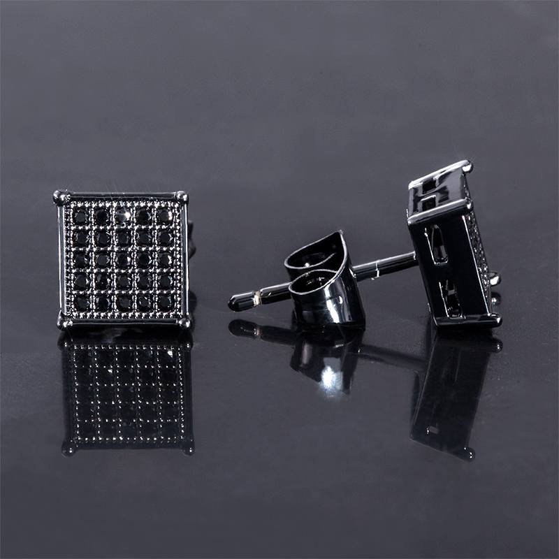 7*7mm Square Black Diamonds Paved Stud Earrings