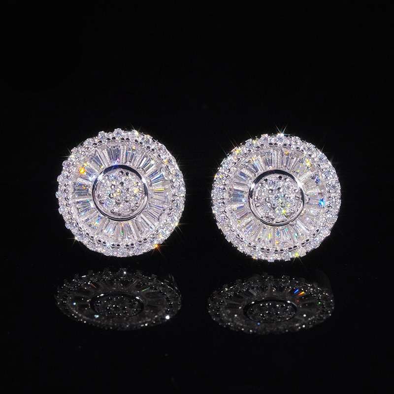 S925 & Moissanite 12mm Baguette Cut Round Stud Earrings