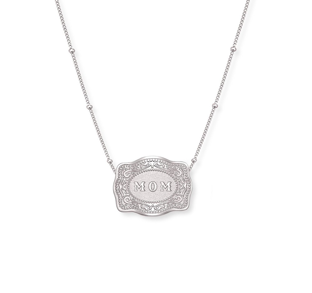 Unisex 925 Sterling Silver "MoM" Engraved Mini Belt Buckle Necklace 