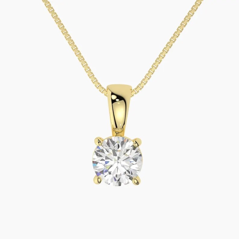 2 ct VVS1 Moissanite Round Solitaire 14K Yellow Gold Pendant