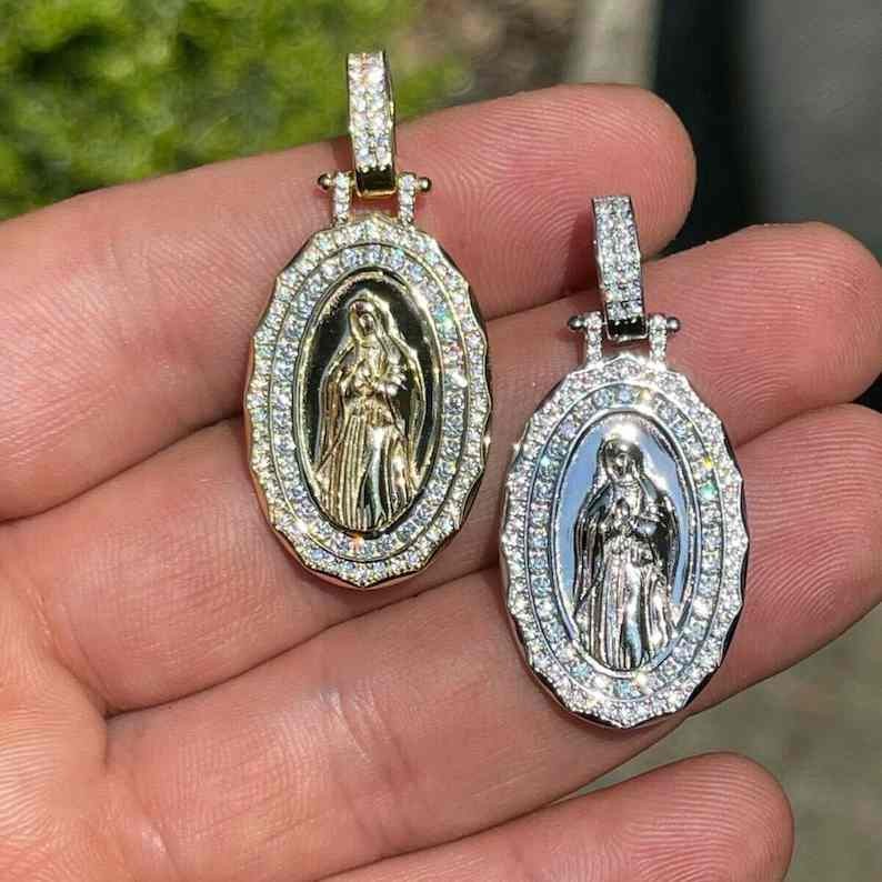 1.35ct Unisex Icy Baguette Moissanite 925 Sterling Silver Vigin Mary Pendant