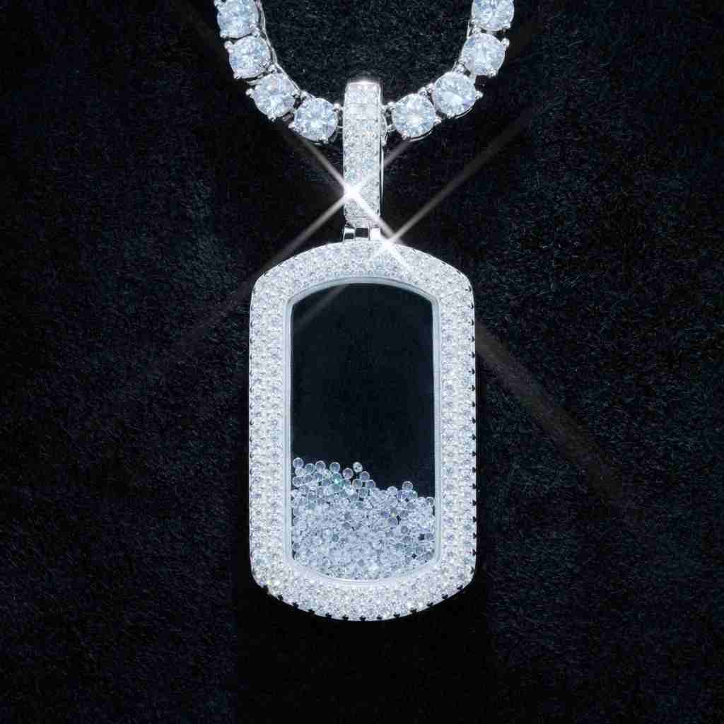 925S & VVS Moissanite Dog Tag Necklace With 3MM Rope Chain