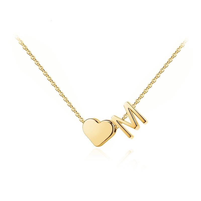 925 Sterling Silver Initial Necklaces Golden Heart Letter A-Z Necklace Dainty Heart Name Necklace For Her