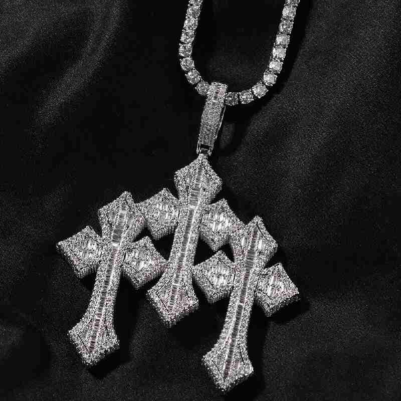 Iced Out Holy Trinity Triple Cross Pendant