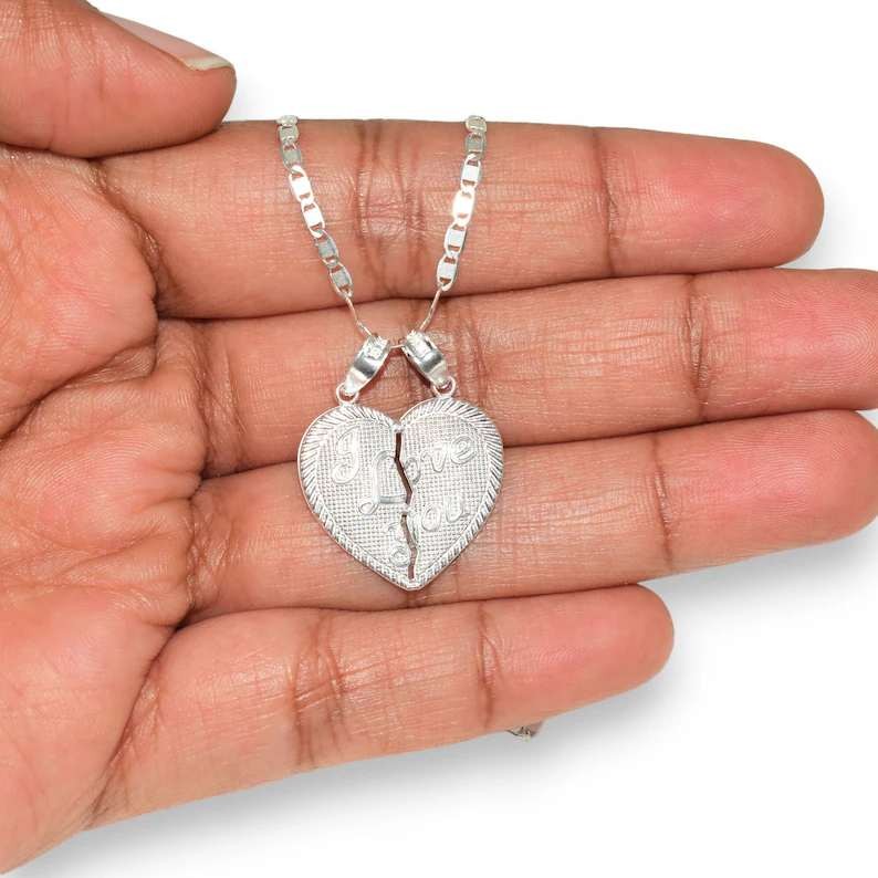 Heart Love Pendant Sterling Silver Couple Necklace