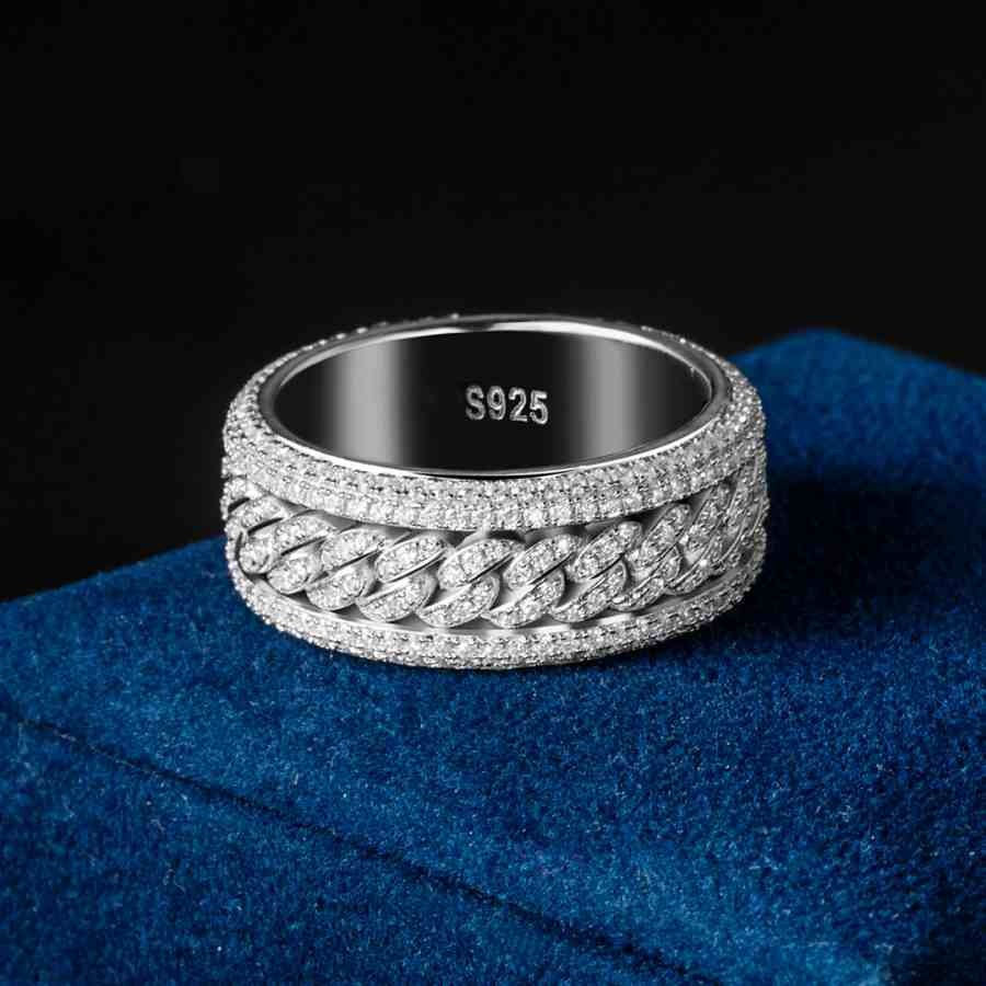 Micro Paved Moissanite Rotatable Cuban Link S925 Silver Ring