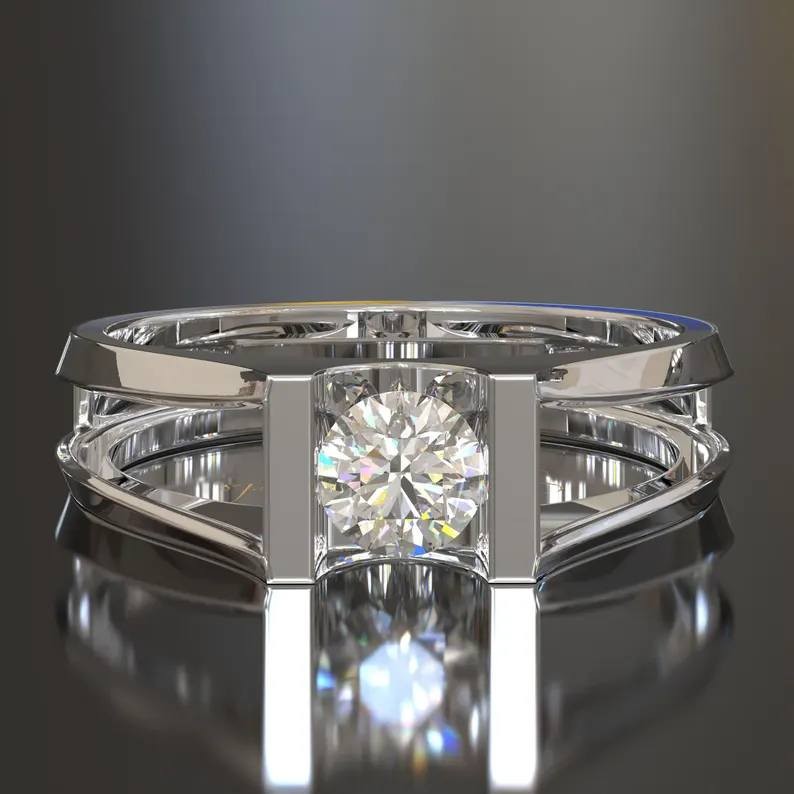 1CT Round Cut Moissanite Men's Ring