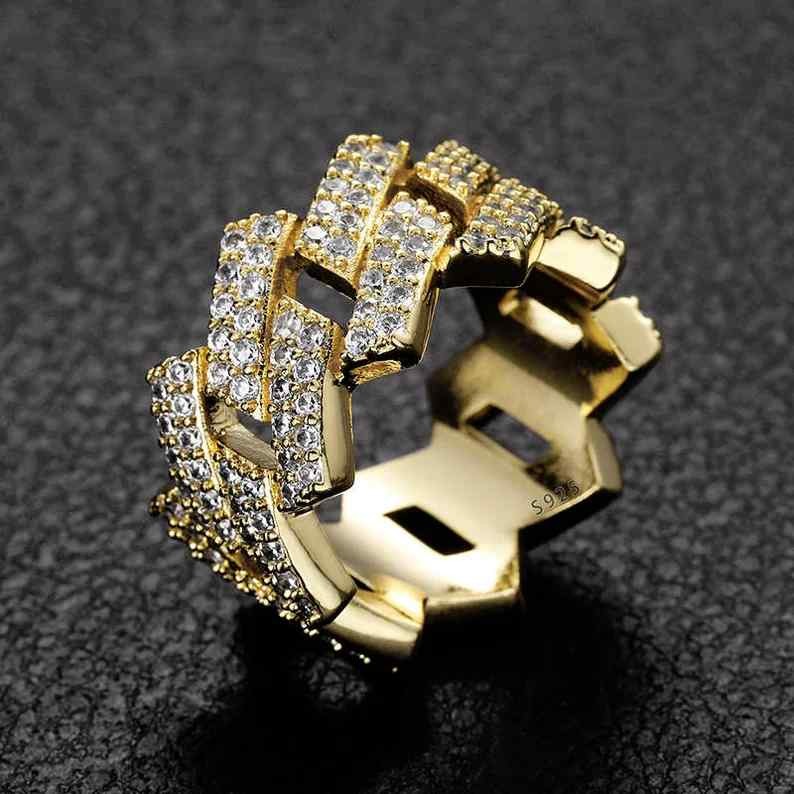VVS1 Moissanite Miami Cuban Link Yellow Gold Ring