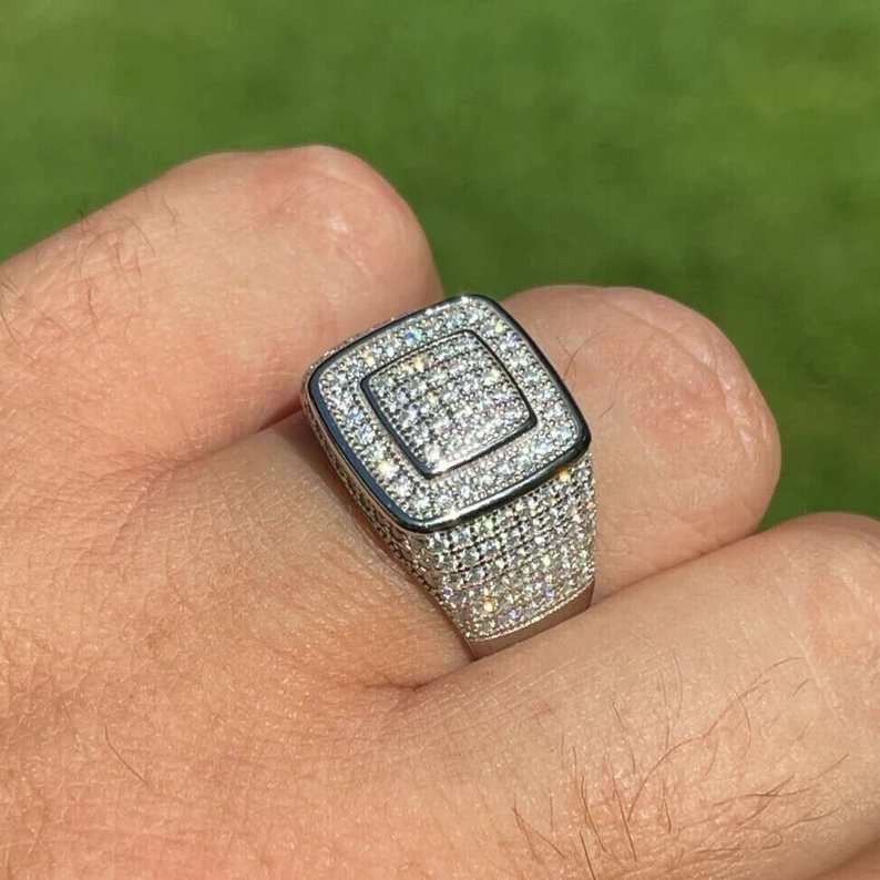 1.8ct Men's Iced Out Moissanite 925 Sterling Silver Square Ring 