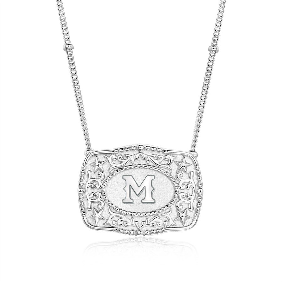 Western Style Personalized Initial 925 Sterling Silver Belt Buckle Necklace