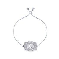 Unisex Ultra Mini Initial S925 Silver Belt Buckle Bracelet with Adjustable Box Chain