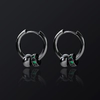 Black Punk Ball & Emerald Scattered Circle Hoop Earring