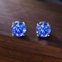 Sapphire Blue Round Cut Stud Earrings