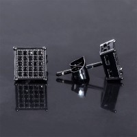 7*7mm Square Black Diamonds Paved Stud Earrings
