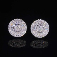 S925 & Moissanite 12mm Baguette Cut Round Stud Earrings