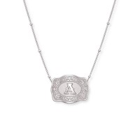 Unisex Initial 925 Sterling Silver Mini Belt Buckle Necklace