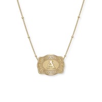 Unisex Yellow Gold Initial S925 Silver Mini Belt Buckle Necklace