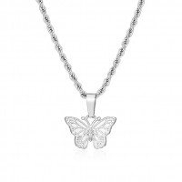 Unisex Silver Butterfly Pendant Necklace