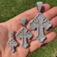 Unisex Iced Out 925 Sterling Silver Baguette Moissanite Gothic Cross Pendants