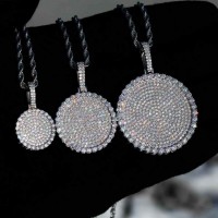 VVS1 Moissanite Circular Round Dog Tag Pendant Necklace for Men