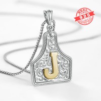 Unisex 925 Sterling Silver Handmade CowTag Initial Necklace Two-Toned Silver Pendant with Free Adjustable Chain Gift for Men Women