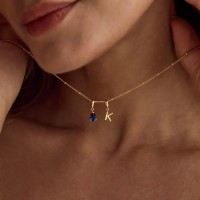Personalized 925 Sterling Silver Initial Necklace with Birthstone Pendant, Custom Letter Charm Jewelry Gift for Women
