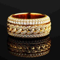 Micro Paved Moissanite Rotatable Cuban Link S925 Silver Ring