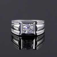 1Ct Moissanite Round Cut Men's Engagement Ring in S925 Sterling Silver
