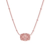 Unisex Ultra Mini Initial Rose Gold S925 Silver Belt Buckle Necklace with Beaded Chain