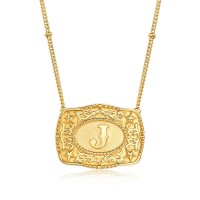 Western Style Personalized Yellow Gold Initial 925 Sterling Silver Belt Buckle Necklace