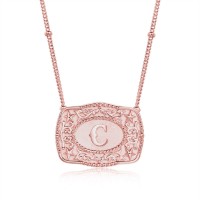 Western Style Personalized Rose Gold Initial 925 Sterling Silver Belt Buckle Necklace