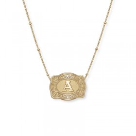 Unisex Yellow Gold Initial S925 Silver Mini Belt Buckle Necklace