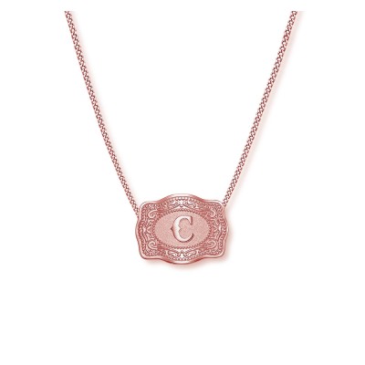Unisex Initial Rose Gold 925 Sterling Silver Mini Belt Buckle Necklace