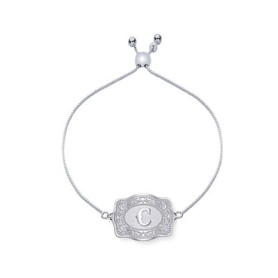 Unisex Ultra Mini Initial S925 Silver Belt Buckle Bracelet with Adjustable Box Chain
