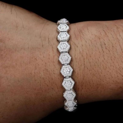9MM Men's VVS1 Iced Out 925 Solid Silver Moissanite Bracelet