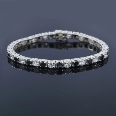 3mm Black Diamond Tennis Bracelet With White Moissanites In 925 Sterling Silver