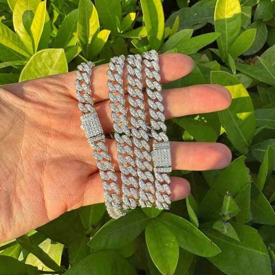 925 Sterling Silver MOISSANITE Cuban Link Bracelet Chain Necklace