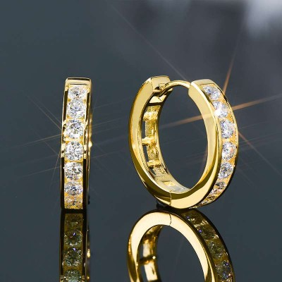 2.5mm Moissanite Hoop Earrings in S925 Sterling Silver-18K Yellow Gold Plated