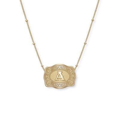 Unisex Yellow Gold Initial S925 Silver Mini Belt Buckle Necklace