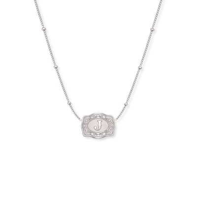 Unisex Ultra Mini Initial S925 Silver Belt Buckle Necklace with Beaded Chain