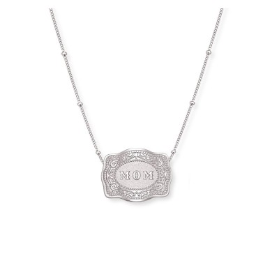 Unisex 925 Sterling Silver "MoM" Engraved Mini Belt Buckle Necklace 