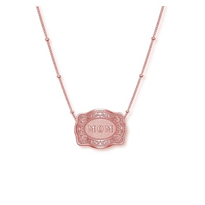 Unisex Rose Gold 925 Sterling Silver "MoM" Engraved Mini Belt Buckle Necklace 